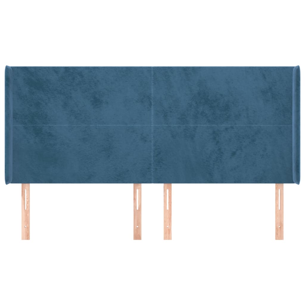 Cabeceira cama c/ abas veludo 163x16x118/128 cm azul-escuro - Image 2