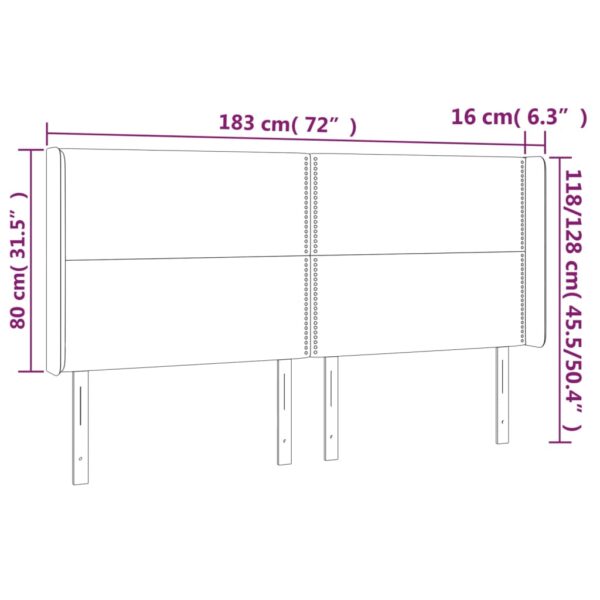 Cabeceira de cama c/ abas tecido 183x16x118/128 cm creme - Image 8