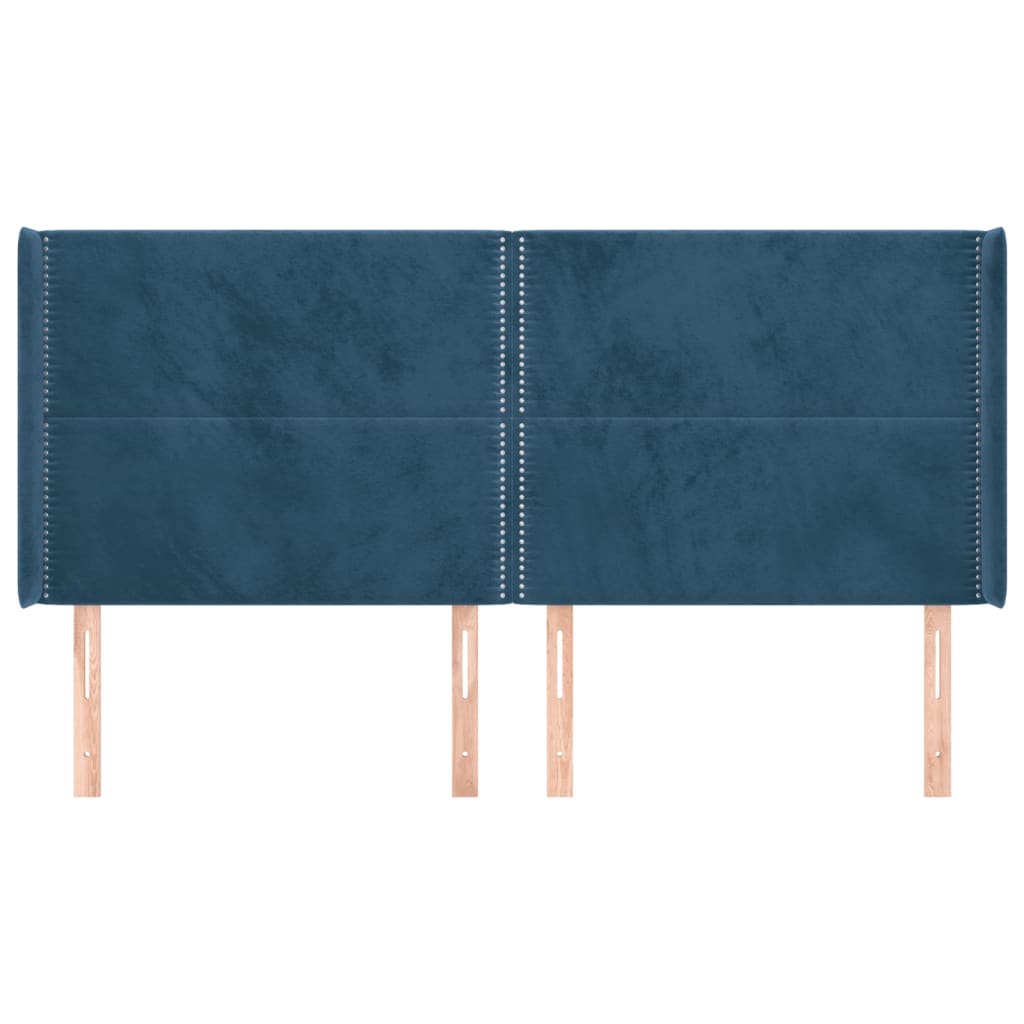 Cabeceira cama c/ abas veludo 163x16x118/128 cm azul-escuro - Image 2