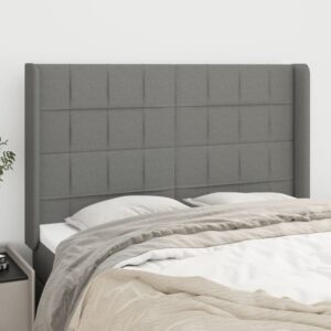 Cabeceira cama c/ abas tecido 147x16x118/128 cm cinzento-escuro