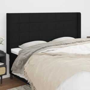 Cabeceira de cama c/ abas tecido 203x16x118/128 cm preto