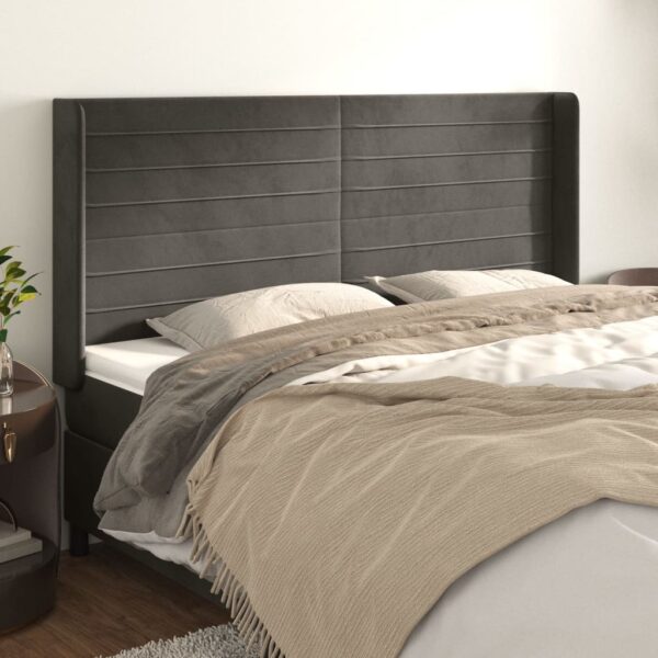 Cabeceira cama c/ abas veludo 203x16x118/128 cm cinzento-escuro