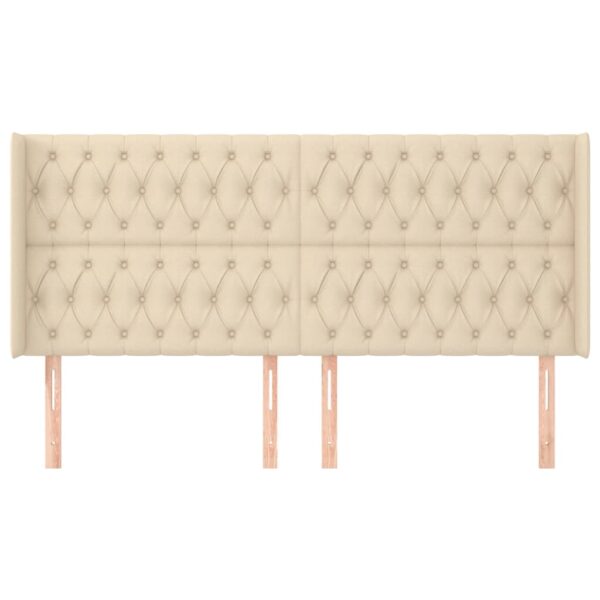 Cabeceira de cama c/ abas tecido 203x16x118/128 cm creme - Image 2