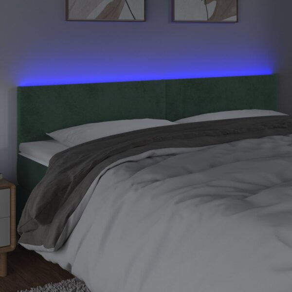 Cabeceira de cama c/luzes LED veludo 180x5x78/88cm verde-escuro - Image 2