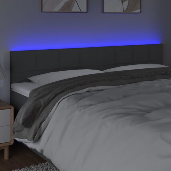 Cabeceira de cama c/luzes LED tecido 200x5x78/88cm cinza-escuro - Image 2