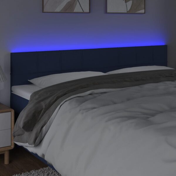 Cabeceira de cama c/ luzes LED tecido 200x5x78/88 cm azul - Image 2