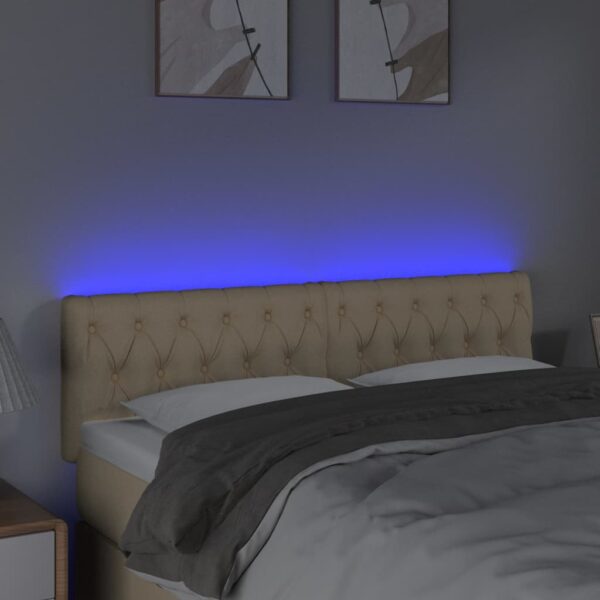 Cabeceira de cama c/ luzes LED tecido 160x7x78/88 cm cor creme - Image 2