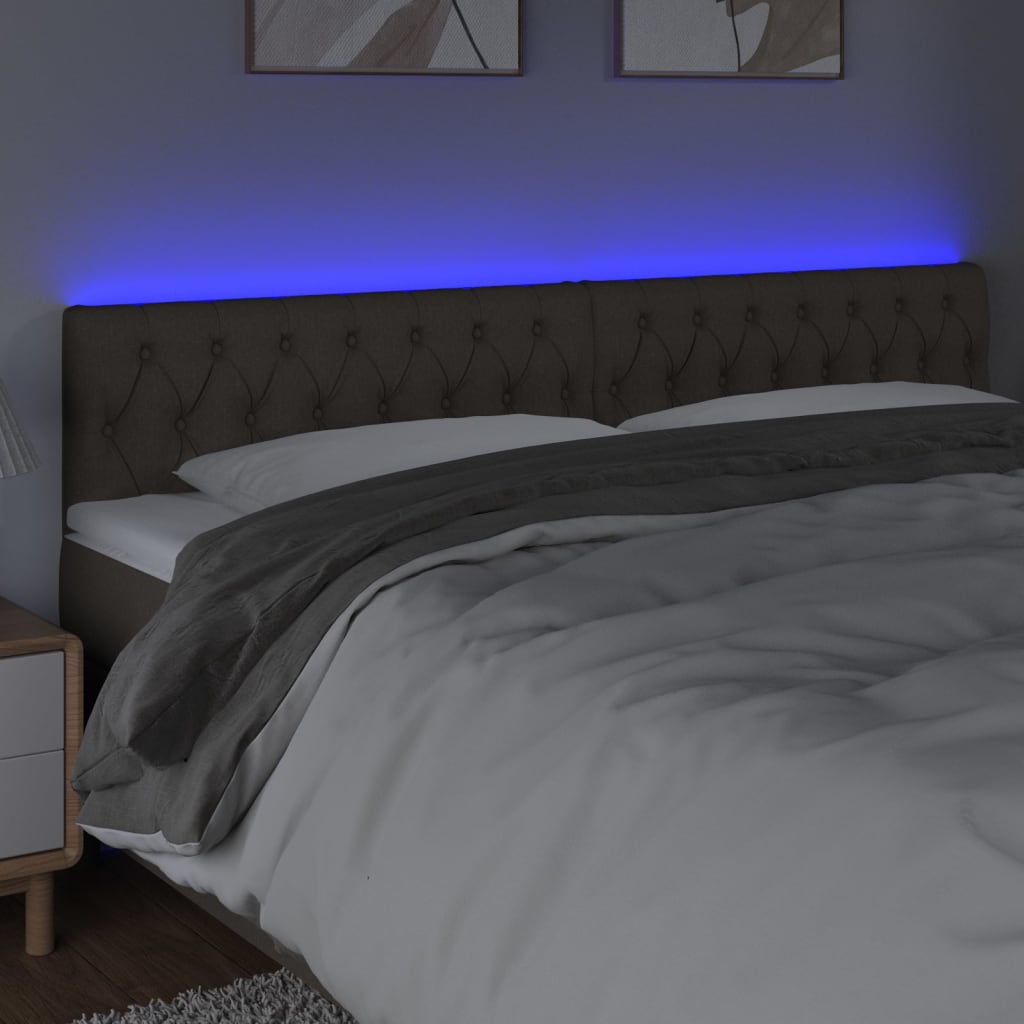 Cabeceira cama luzes LED tecido 200x7x78/88cm cinza-acastanhado - Image 2