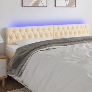Cabeceira de cama c/ luzes LED tecido 200x7x78/88 cm cor creme