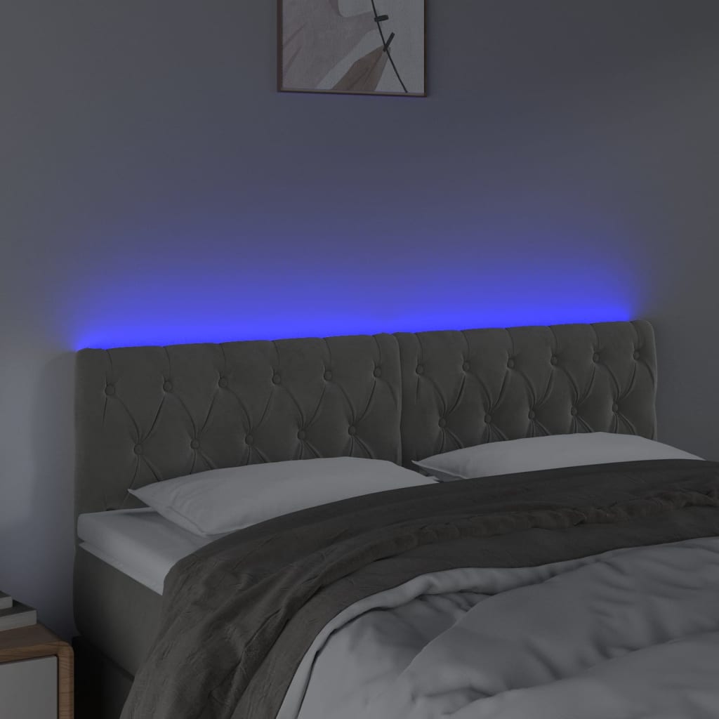 Cabeceira de cama c/luzes LED veludo 144x7x78/88 cm cinza-claro - Image 2
