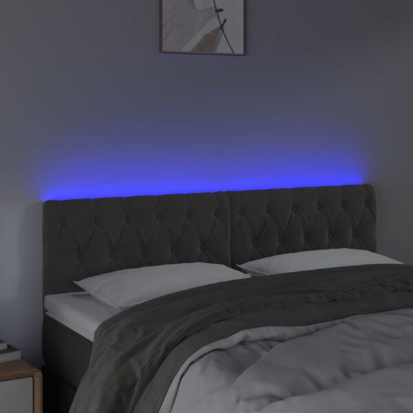 Cabeceira de cama c/luzes LED veludo 144x7x78/88cm cinza-escuro - Image 2