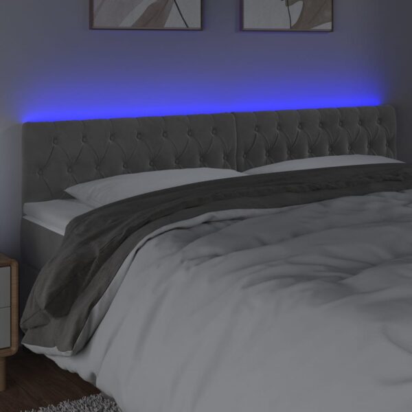 Cabeceira de cama c/luzes LED veludo 200x7x78/88 cm cinza-claro - Image 2