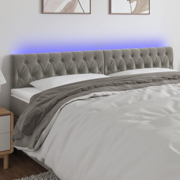 Cabeceira de cama c/luzes LED veludo 200x7x78/88 cm cinza-claro