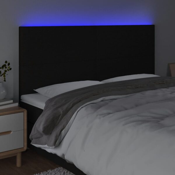 Cabeceira de cama c/ luzes LED tecido 160x5x118/128 cm preto - Image 2