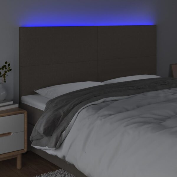 Cabeceira cama c/ LED tecido 180x5x118/128 cm cinza-acastanhado - Image 2