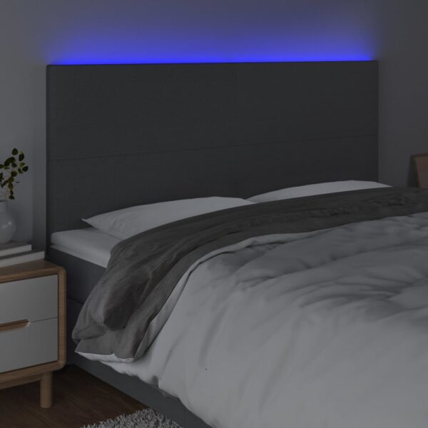 Cabeceira de cama c/ LED tecido 200x5x118/128 cm cinza-escuro - Image 2