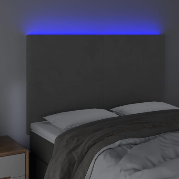 Cabeceira de cama c/ LED veludo 144x5x118/128 cm cinza-escuro - Image 2