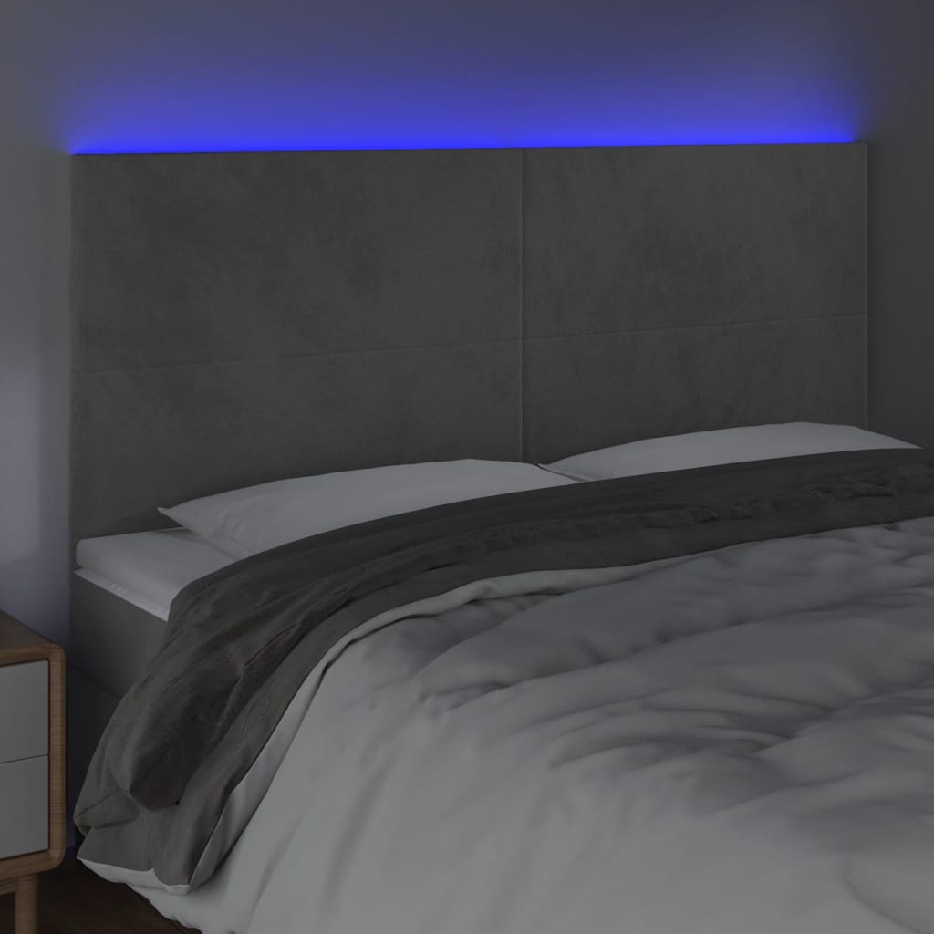 Cabeceira cama c/ luzes LED veludo 180x5x118/128cm cinza-claro - Image 2