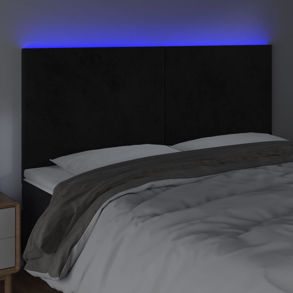 Cabeceira de cama c/ luzes LED veludo 200x5x118/128 cm preto - Image 2