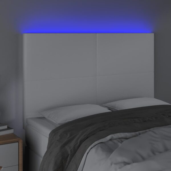 Cabeceira cama c/ LED couro artificial 144x5x118/128 cm branco - Image 2