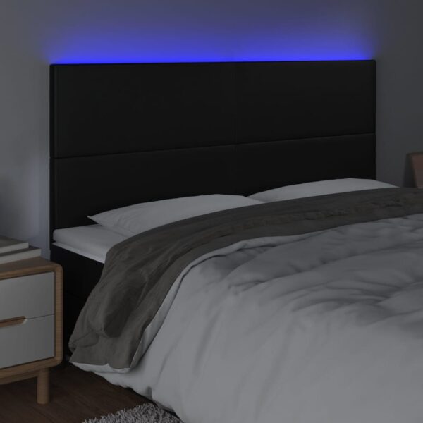Cabeceira cama c/ LED couro artificial 160x5x118/128 cm preto - Image 2