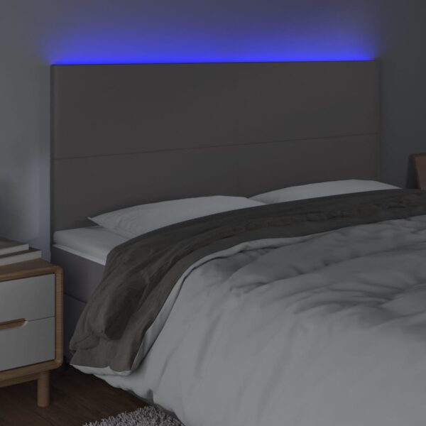 Cabeceira cama c/ LED couro artif. 160x5x118/128 cm cinzento - Image 2