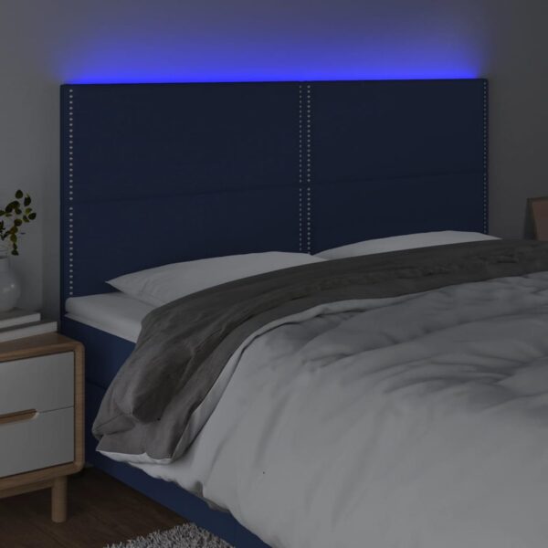 Cabeceira de cama c/ luzes LED tecido 160x5x118/128 cm azul - Image 2