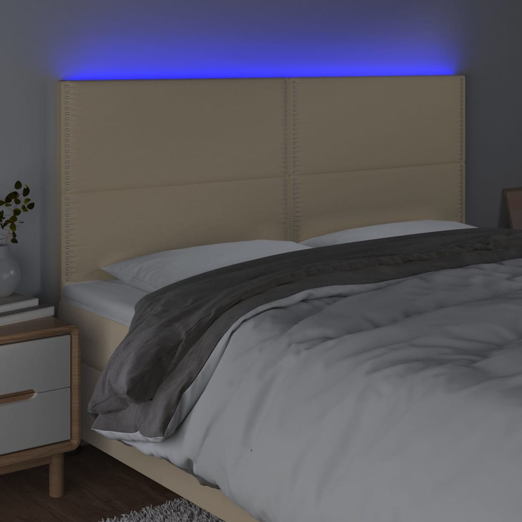 Cabeceira cama c/ LED tecido 180x5x118/128 cm crème - Image 2