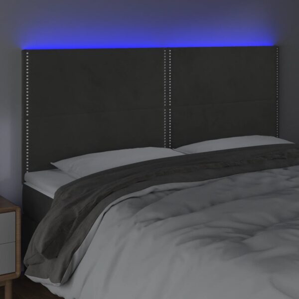Cabeceira de cama c/ LED veludo 160x5x118/128 cm cinza-escuro - Image 2