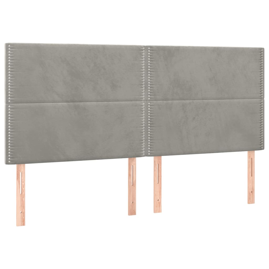 Cabeceira cama c/ luzes LED veludo 180x5x118/128cm cinza-claro - Image 3
