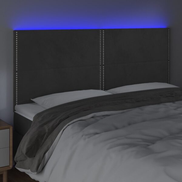 Cabeceira de cama c/ LED veludo 180x5x118/128 cm cinza-escuro - Image 2