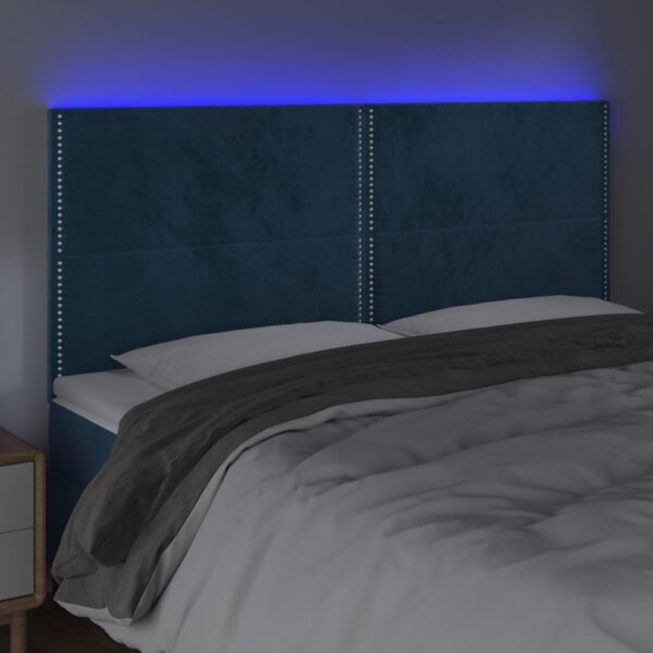 Cabeceira cama c/ luzes LED veludo 180x5x118/128cm azul-escuro - Image 2