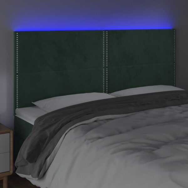 Cabeceira de cama c/ LED veludo 200x5x118/128 cm verde-escuro - Image 2