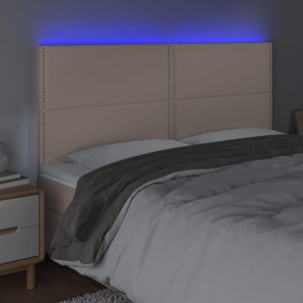 Cabeceira cama c/ LED couro artif. 180x5x118/128cm cappuccino - Image 2