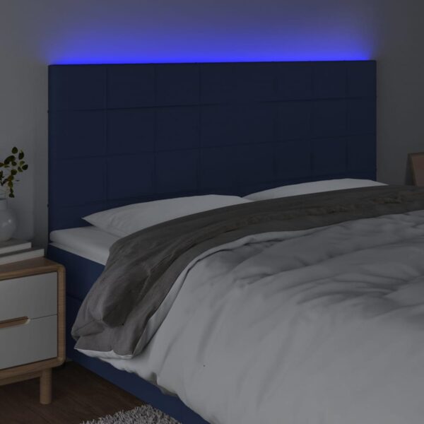 Cabeceira de cama c/ luzes LED tecido 180x5x118/128 cm azul - Image 2