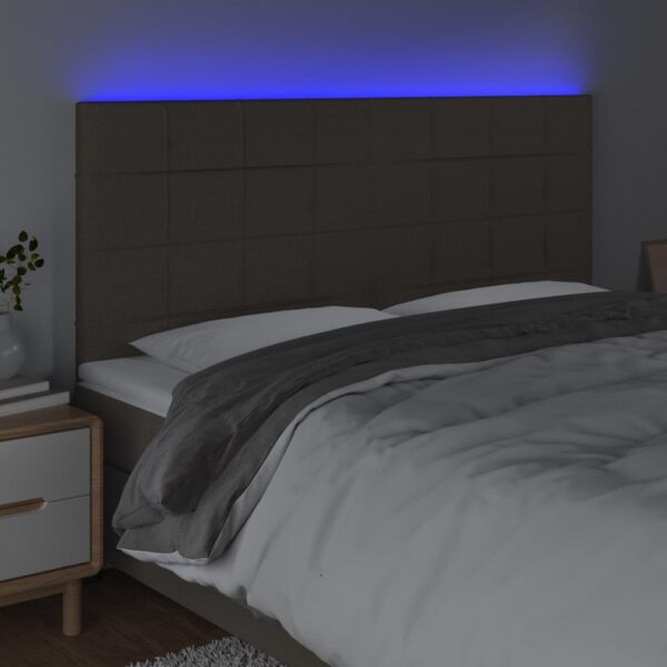 Cabeceira cama c/ LED tecido 200x5x118/128 cm cinza-acastanhado - Image 2
