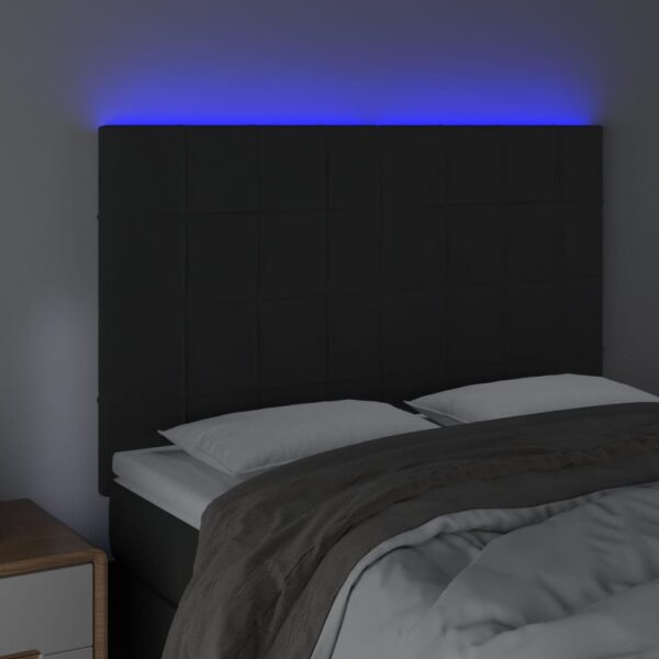 Cabeceira cama c/ LED veludo 144x5x118/128 cm preto - Image 2