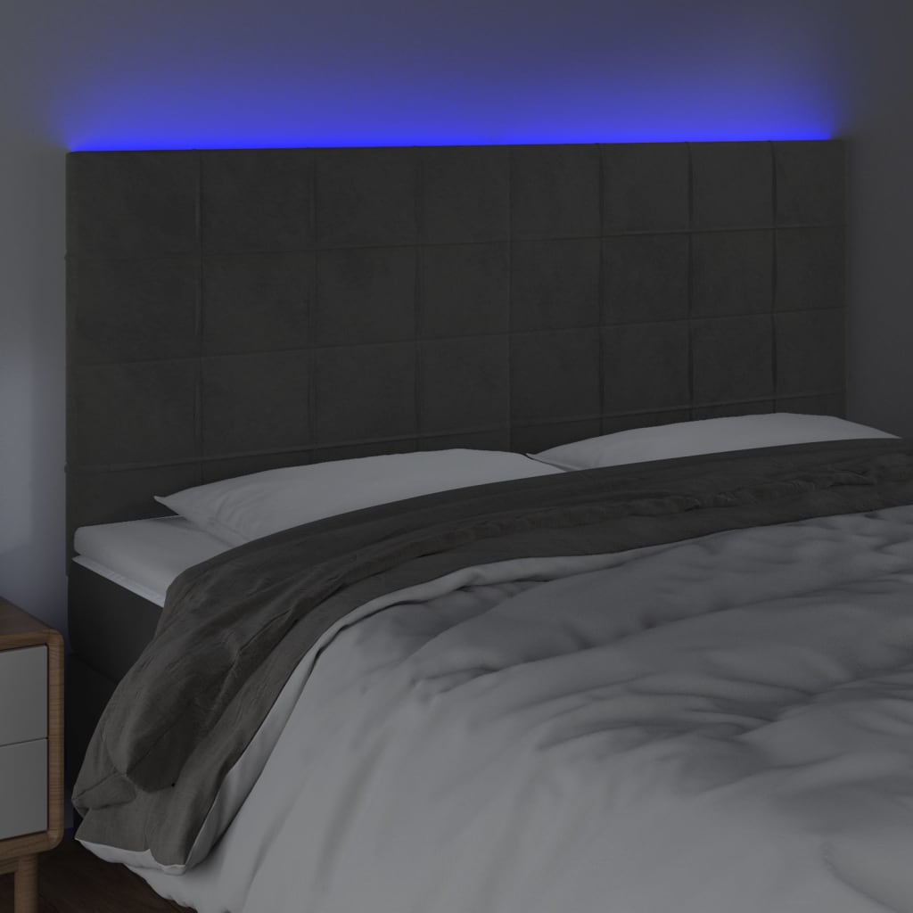Cabeceira de cama c/ LED veludo 180x5x118/128 cm cinza-escuro - Image 2