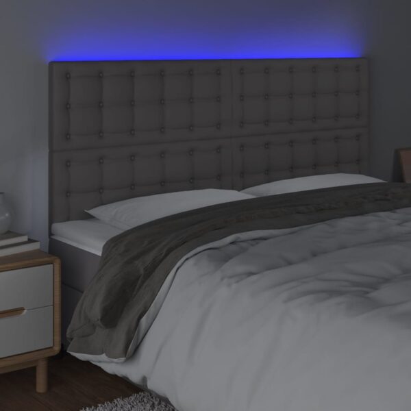 Cabeceira cama c/ LED couro artif. 160x5x118/128 cm cinzento - Image 2