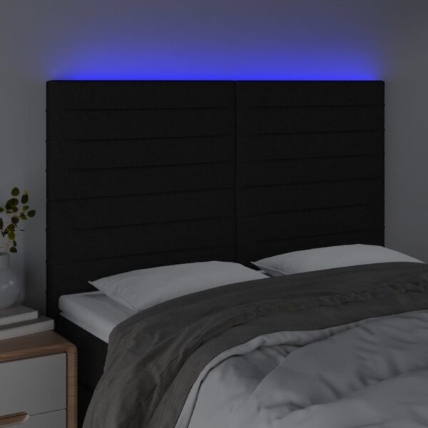 Cabeceira cama c/ LED tecido 144x5x118/128 cm preto - Image 2