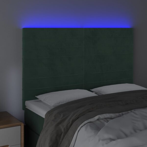 Cabeceira de cama c/ LED veludo 144x5x118/128 cm verde-escuro - Image 2