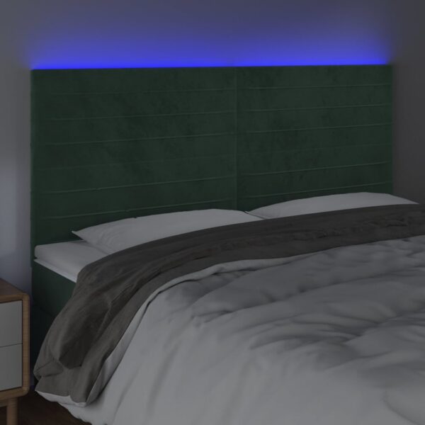 Cabeceira de cama c/ LED veludo 200x5x118/128 cm verde-escuro - Image 2
