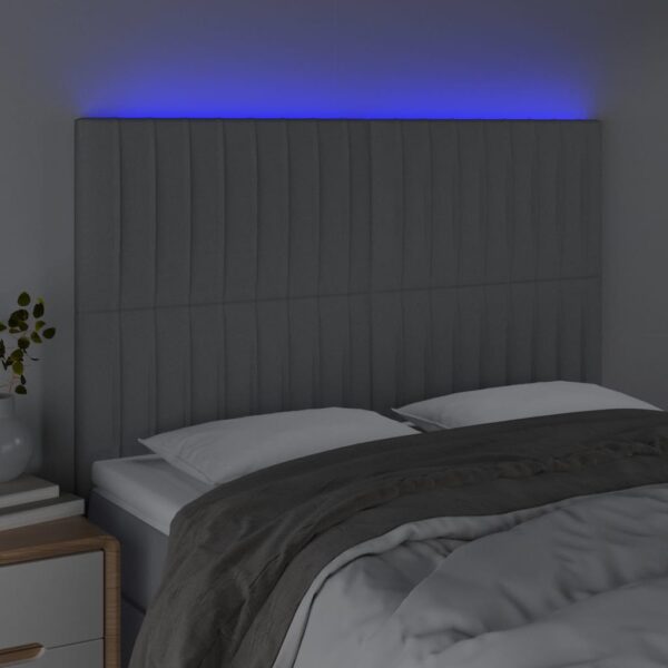 Cabeceira cama c/ luzes LED tecido 144x5x118/128cm cinza-claro - Image 2