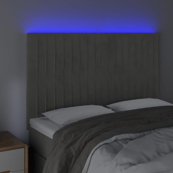 Cabeceira cama c/ luzes LED veludo 144x5x118/128cm cinza-claro - Image 2