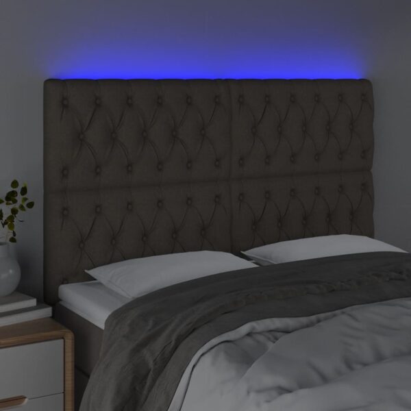 Cabeceira cama c/ LED tecido 160x7x118/128cm cinza-acastanhado - Image 2