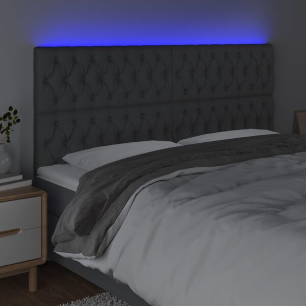 Cabeceira de cama c/ LED tecido 180x7x118/128 cm cinza-escuro - Image 2