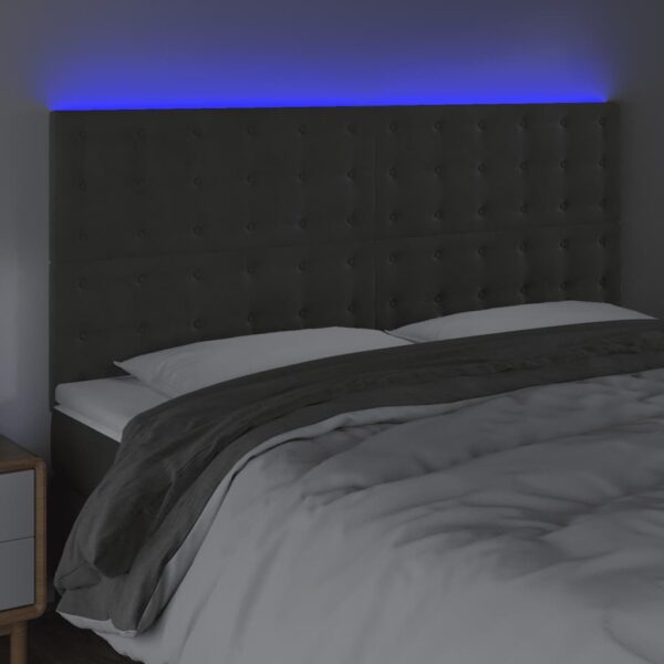 Cabeceira de cama c/ LED veludo 200x5x118/128 cm cinza-escuro - Image 2