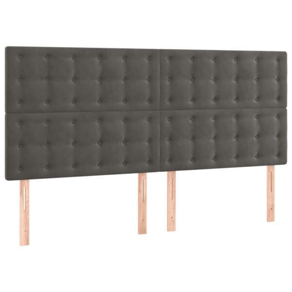 Cabeceira de cama c/ LED veludo 200x5x118/128 cm cinza-escuro - Image 3