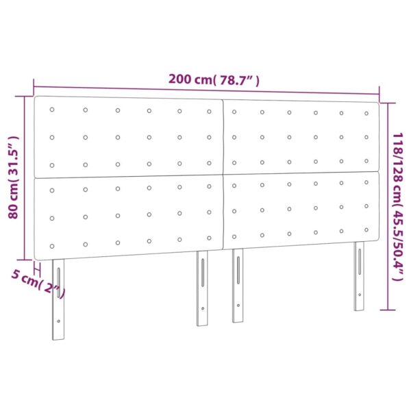 Cabeceira de cama c/ LED veludo 200x5x118/128 cm cinza-escuro - Image 5