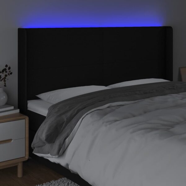 Cabeceira de cama c/ luzes LED tecido 183x16x118/128 cm preto - Image 3